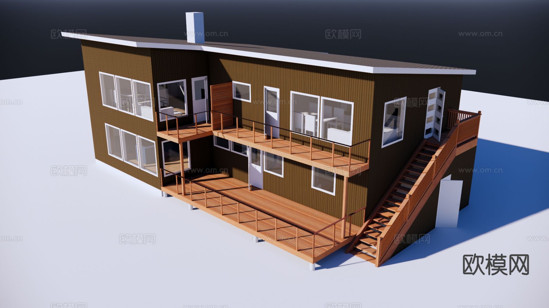 别墅外观 小木屋su模型下载（渲染图2）