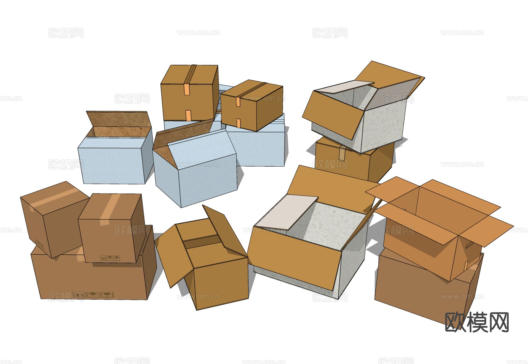 快递箱子 纸箱 纸盒su模型下载（渲染图1）