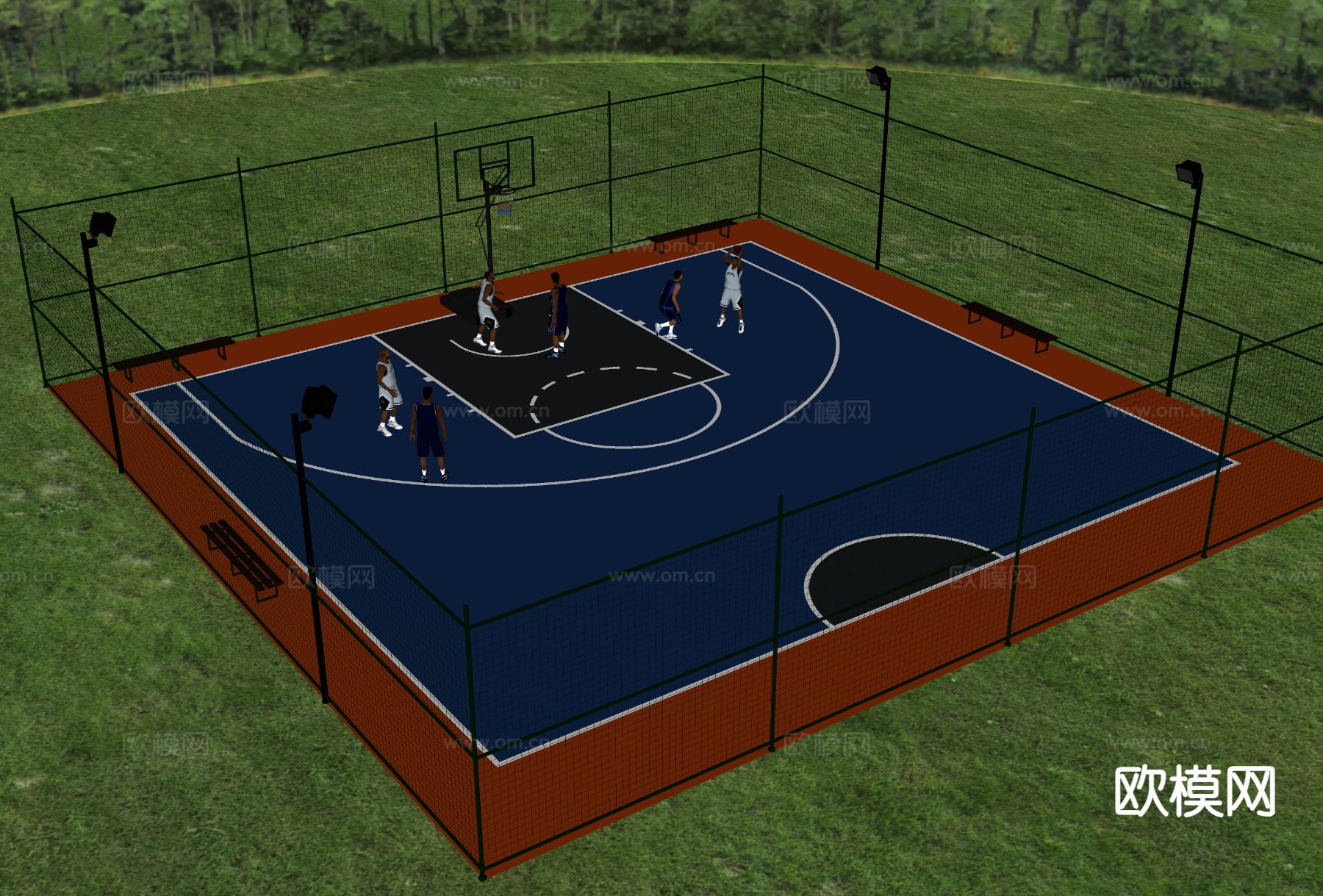 户外球场 篮球场su模型下载（渲染图1）