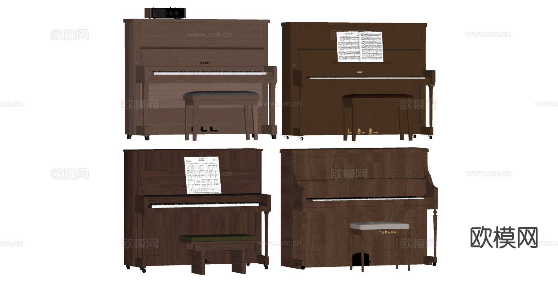 复古钢琴 琴凳 琴谱su模型下载（渲染图1）