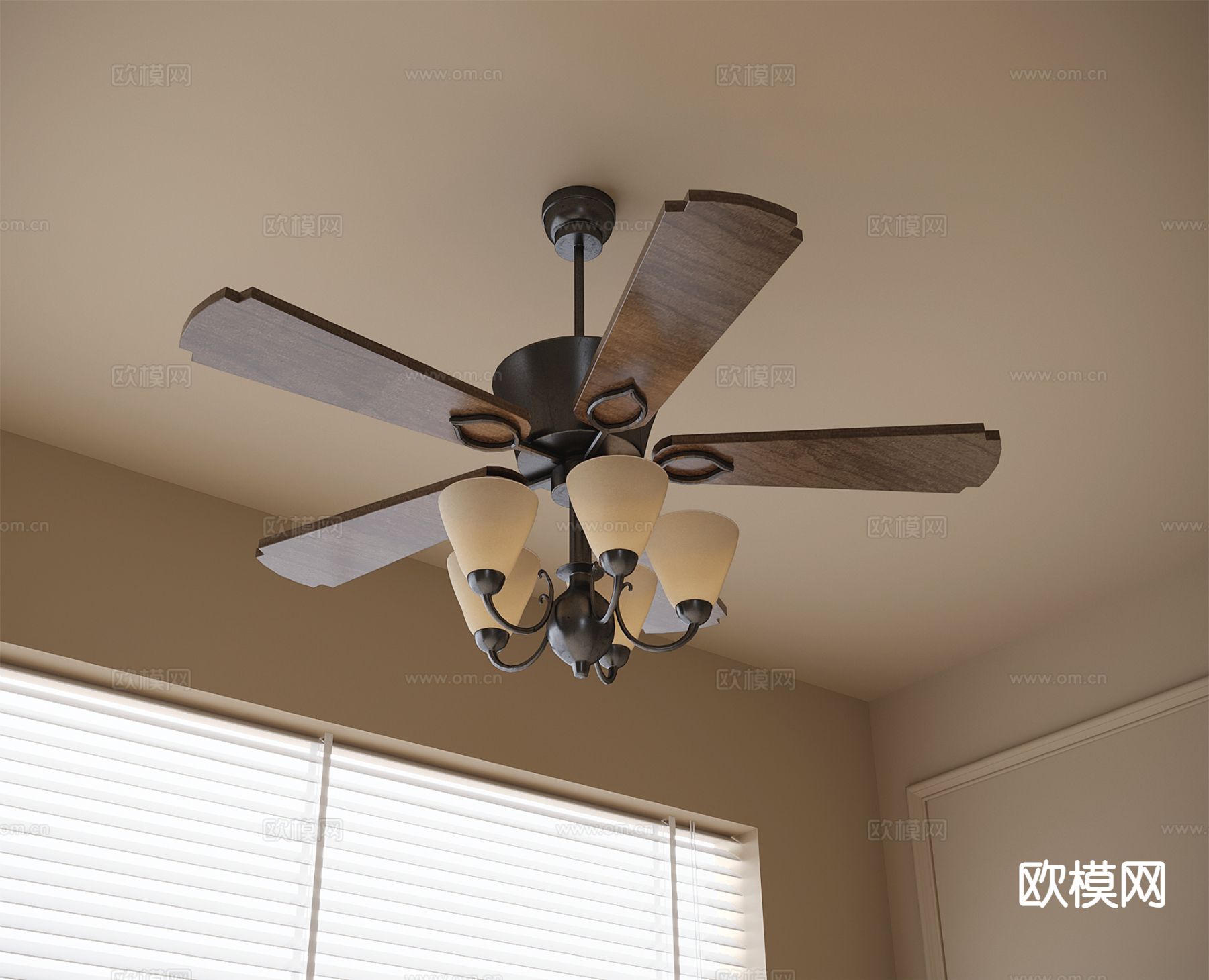法式吊扇灯 风扇灯su模型下载（渲染图2）