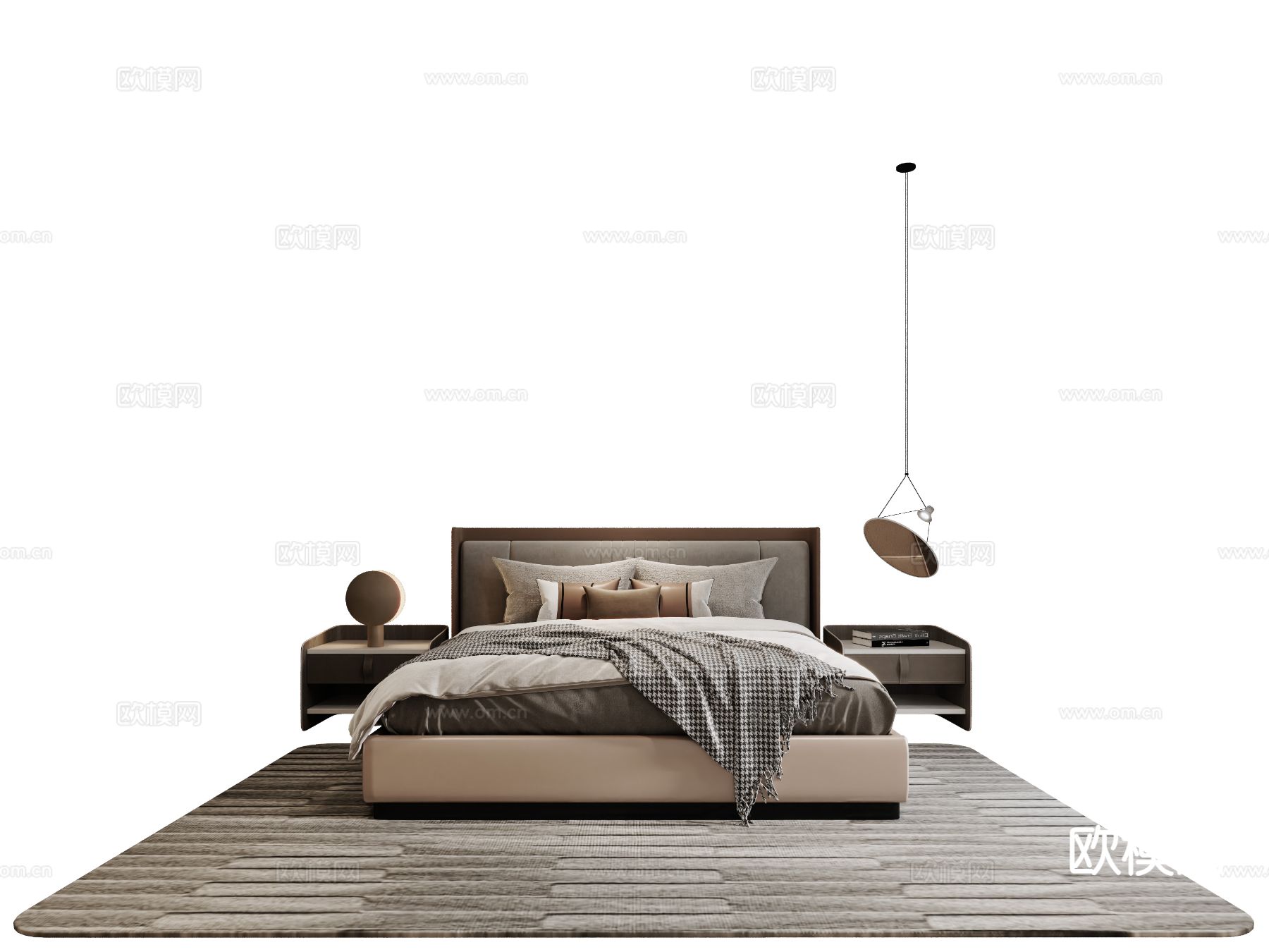 现代双人床su模型下载（渲染图2）