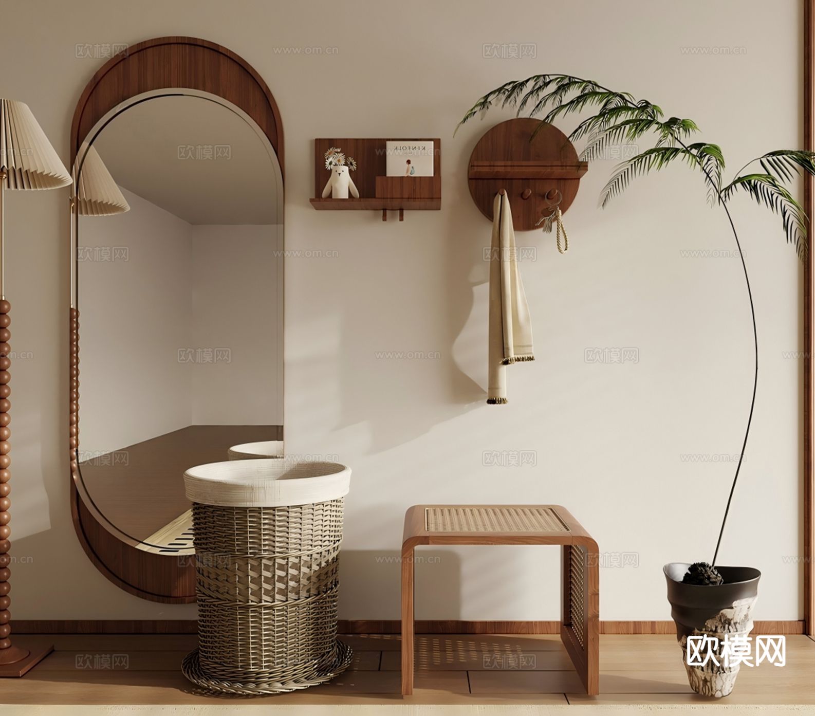 中古风全身镜su模型下载（渲染图2）