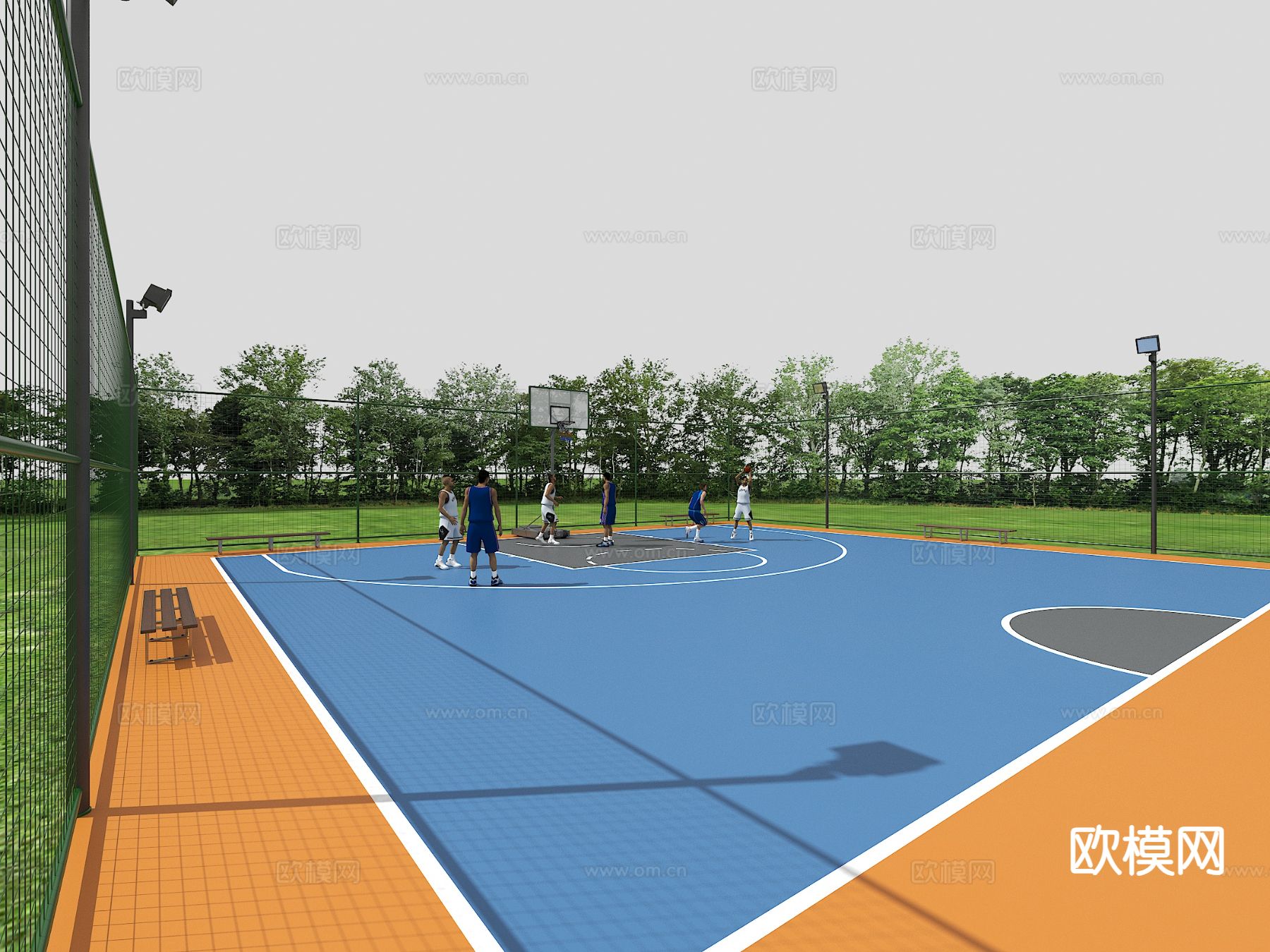 户外球场 篮球场su模型下载（渲染图2）