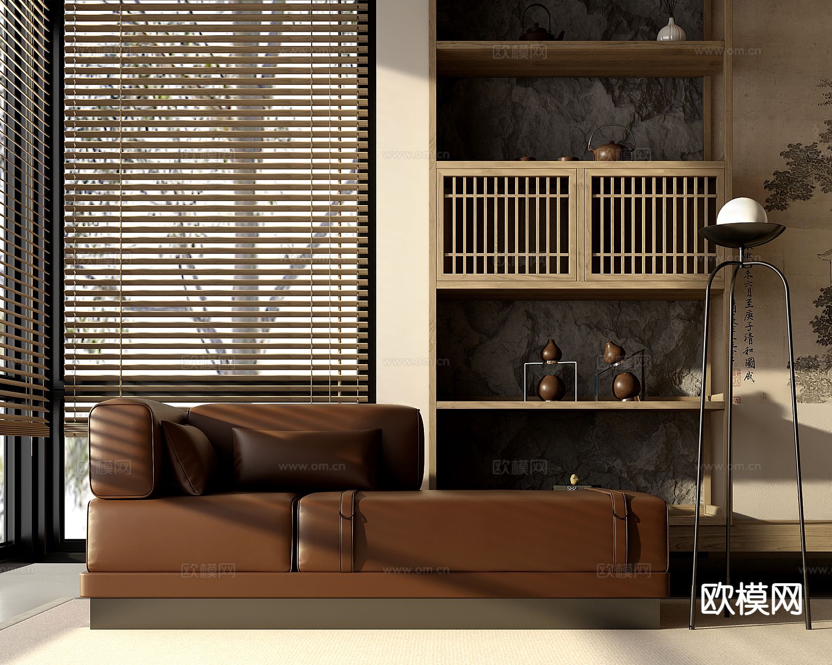 新中式贵妃椅 美人榻su模型下载（渲染图2）