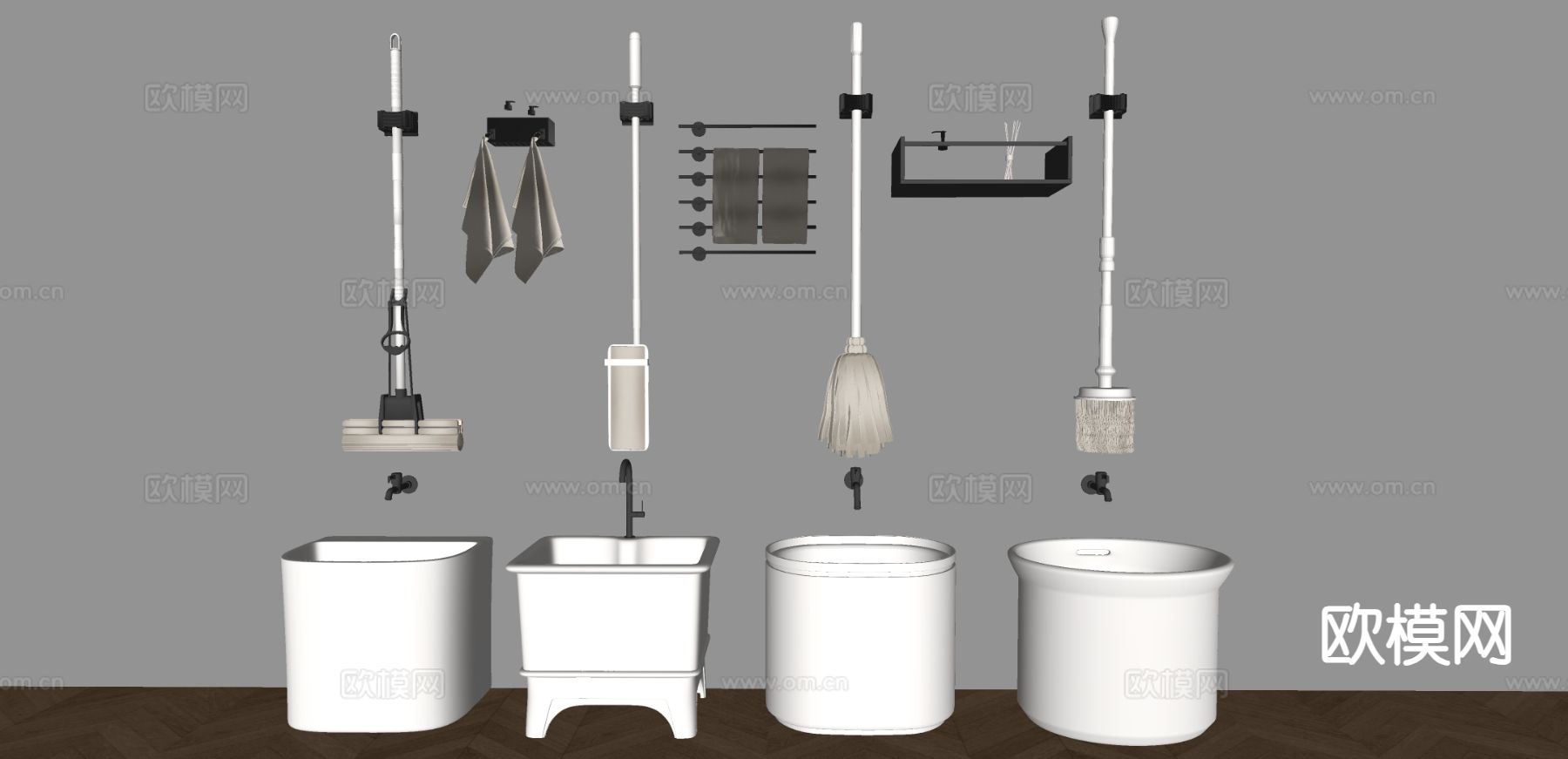 现代拖把池 拖布池 墩布池su模型下载（渲染图1）