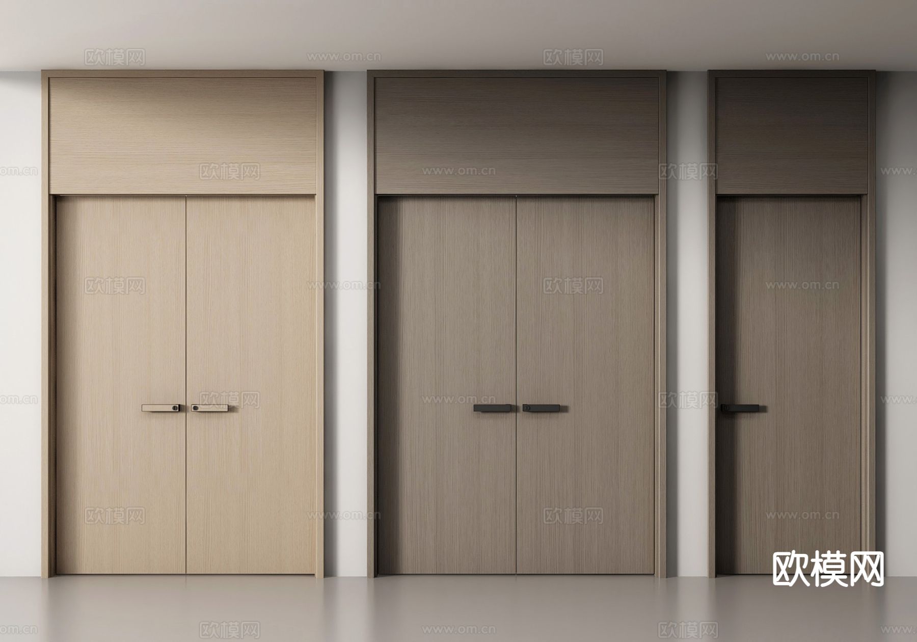 通顶门 双开门 木门 入户大门su模型下载（渲染图2）