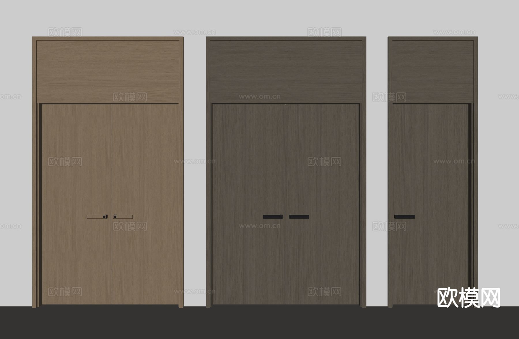 通顶门 双开门 木门 入户大门su模型下载（渲染图1）
