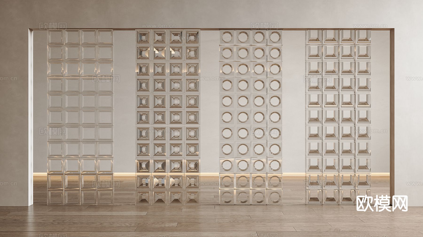 玻璃砖隔断 玄关隔断su模型下载（渲染图2）