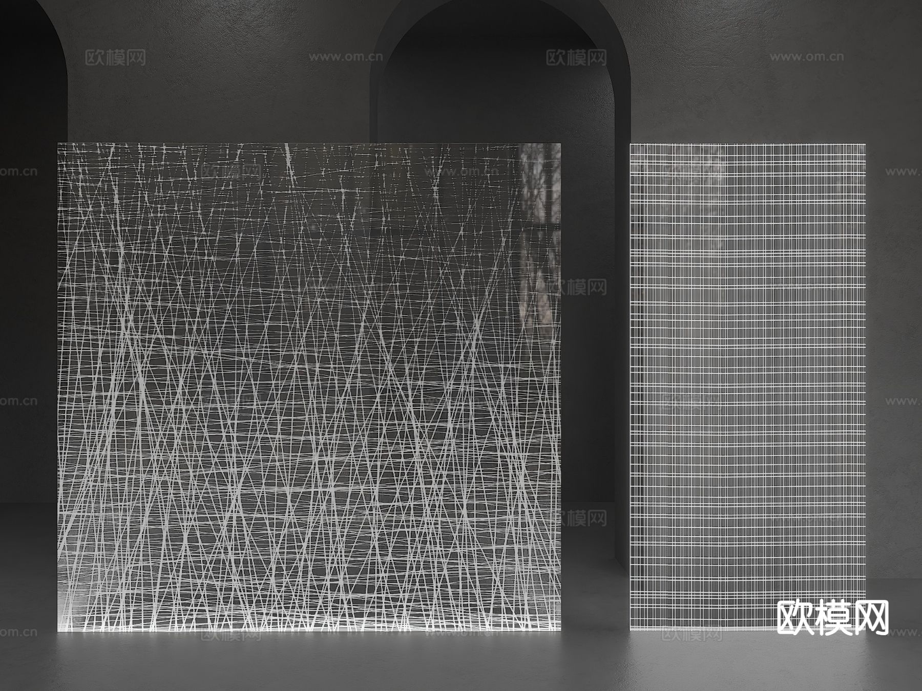 现代夹丝玻璃 花纹玻璃 玻璃隔断3d模型