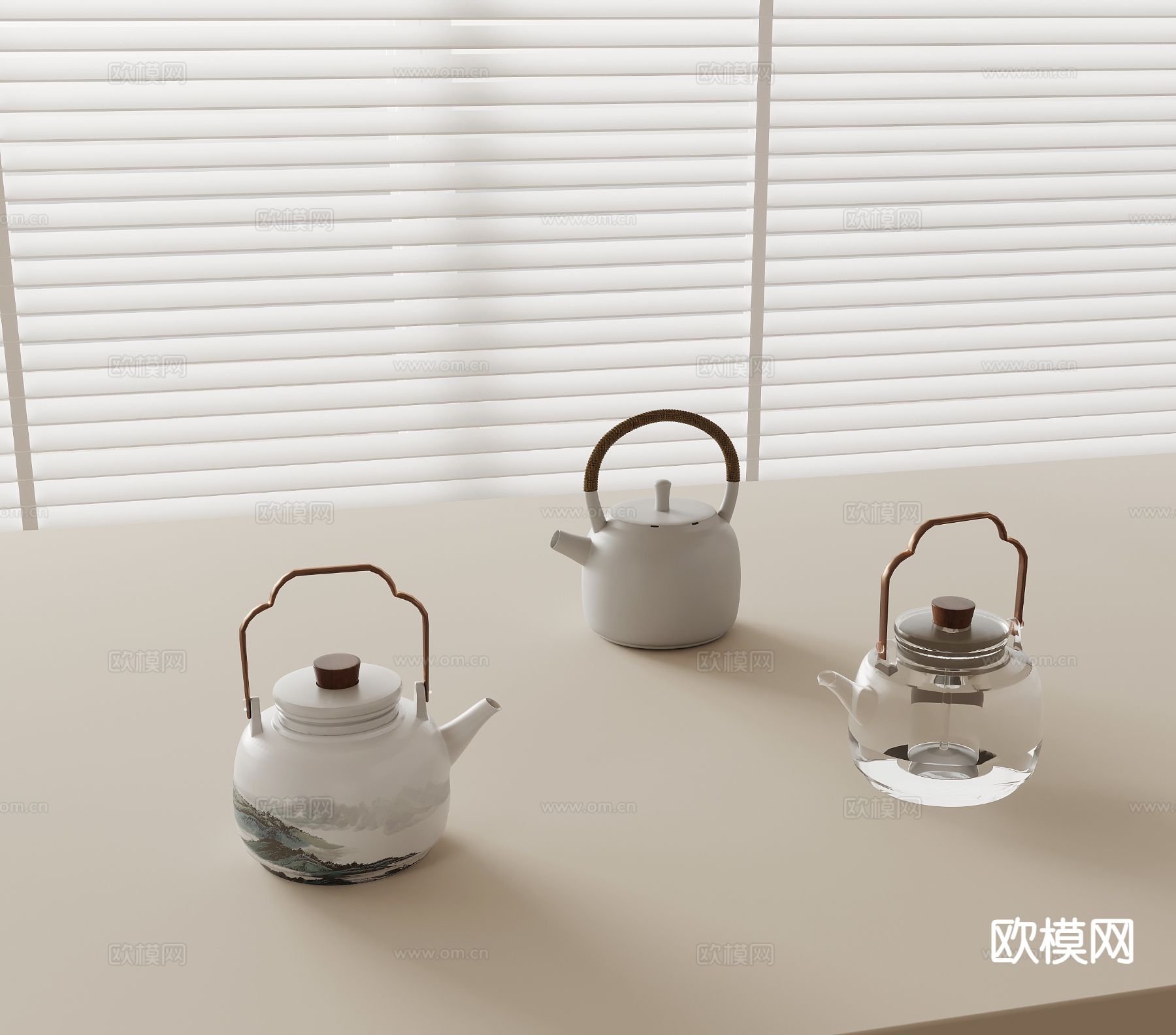 新中式茶壶 茶具 提梁壶su模型下载（渲染图2）