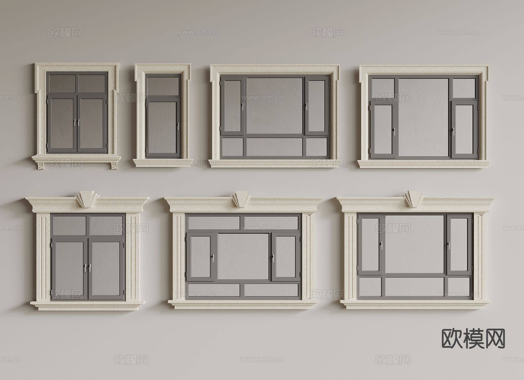 欧式平开窗 窗户 石膏窗框3d模型