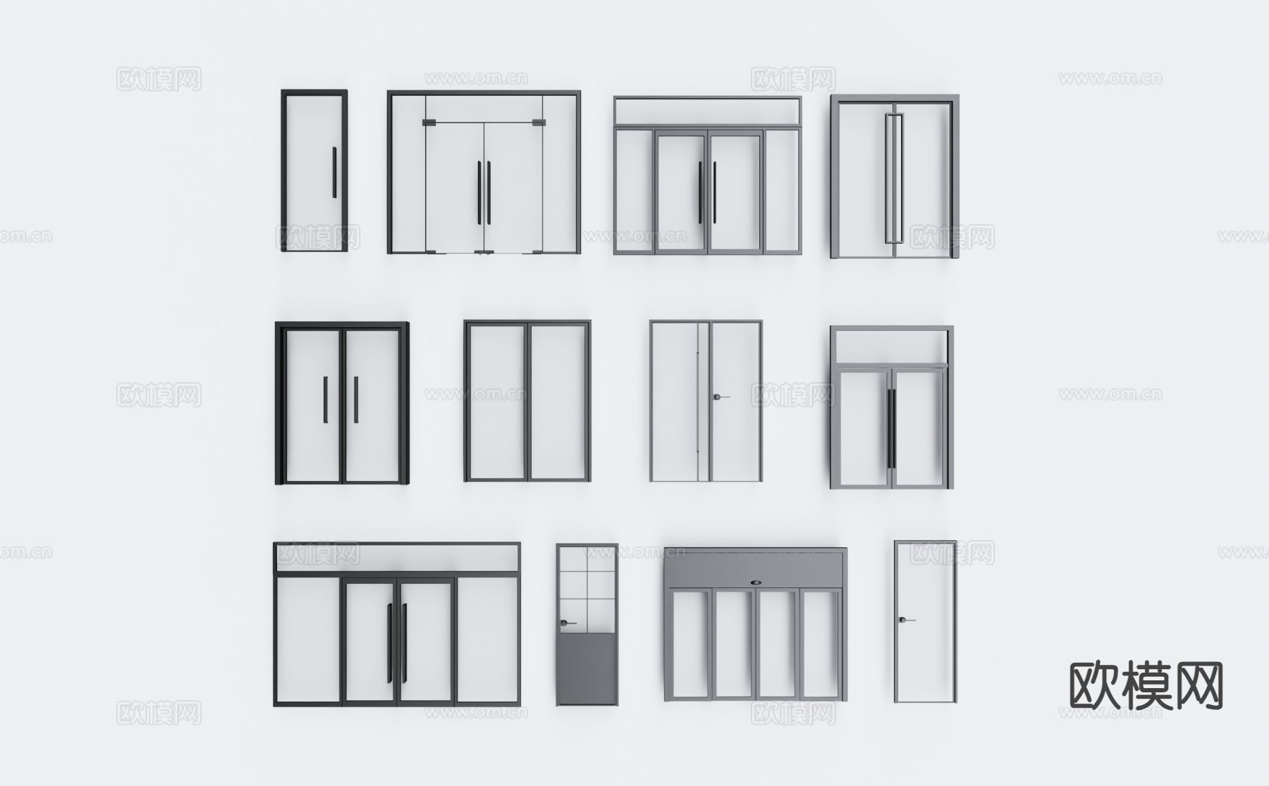 现代双开门 玻璃门 办公玻璃门3d模型