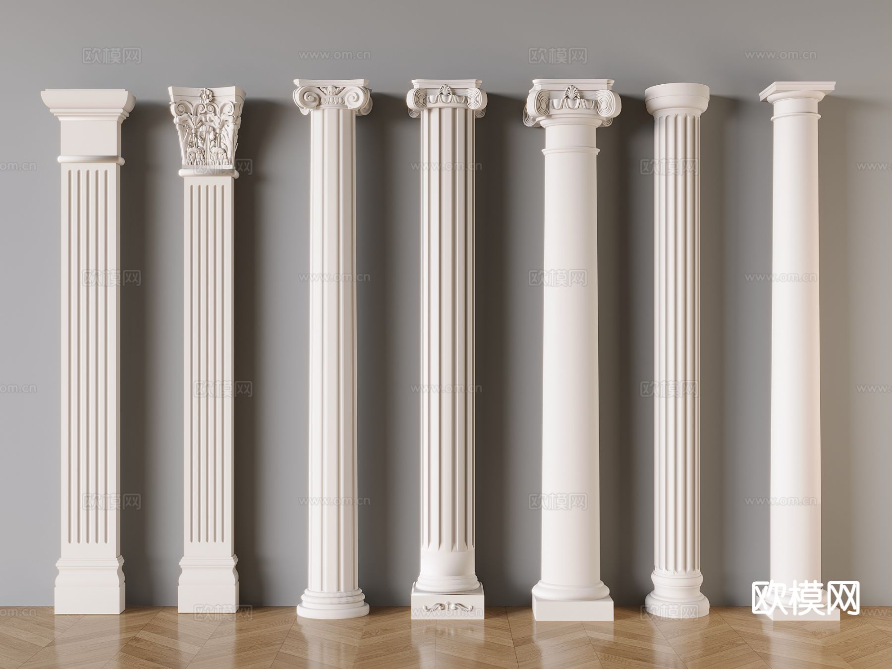欧式柱子 罗马柱 圆柱 石膏柱su模型下载（渲染图2）
