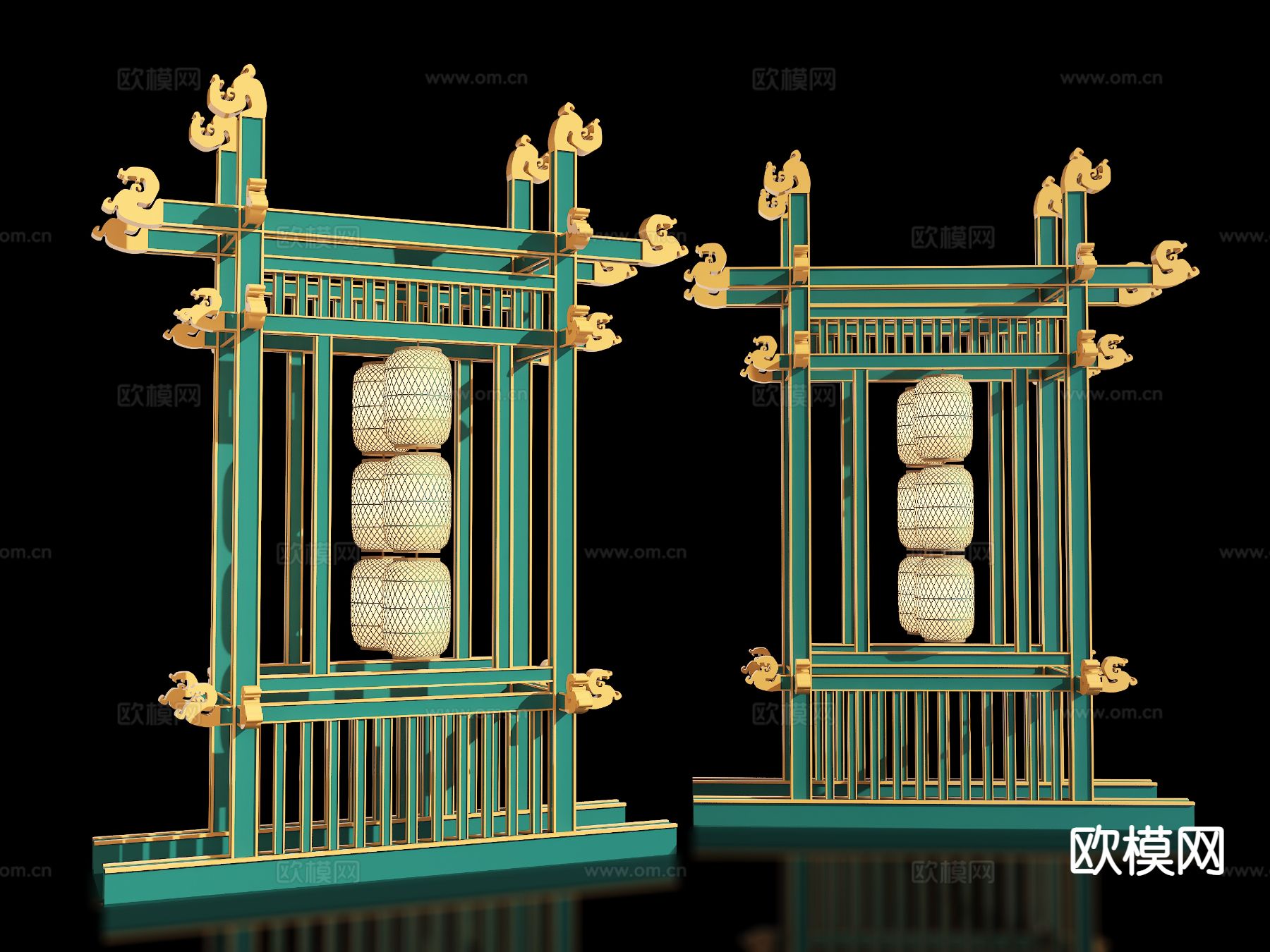 新中式灯墙美陈 灯笼打卡墙 户外装置 景区美陈3d模型