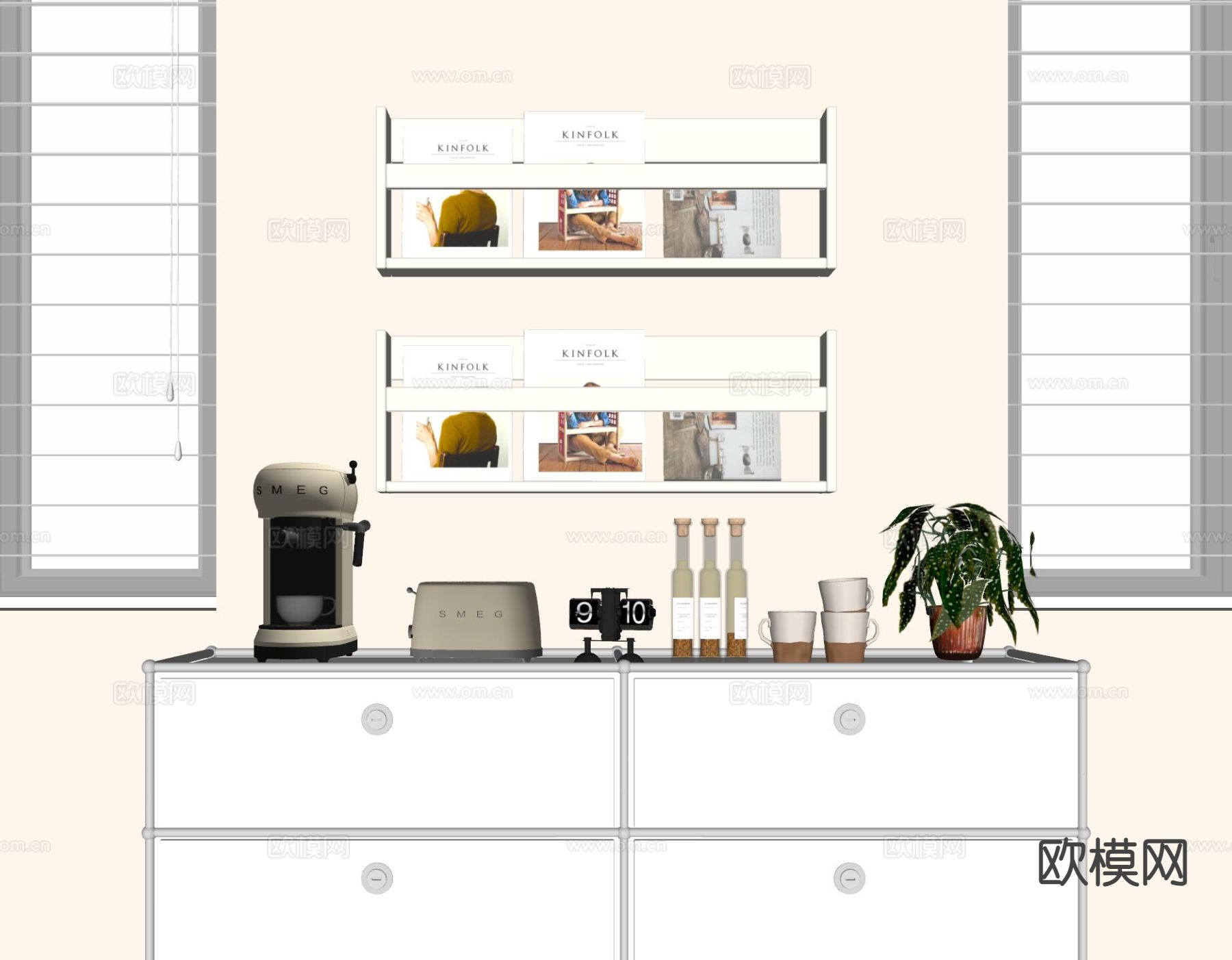 现代创意书架su模型下载（渲染图1）