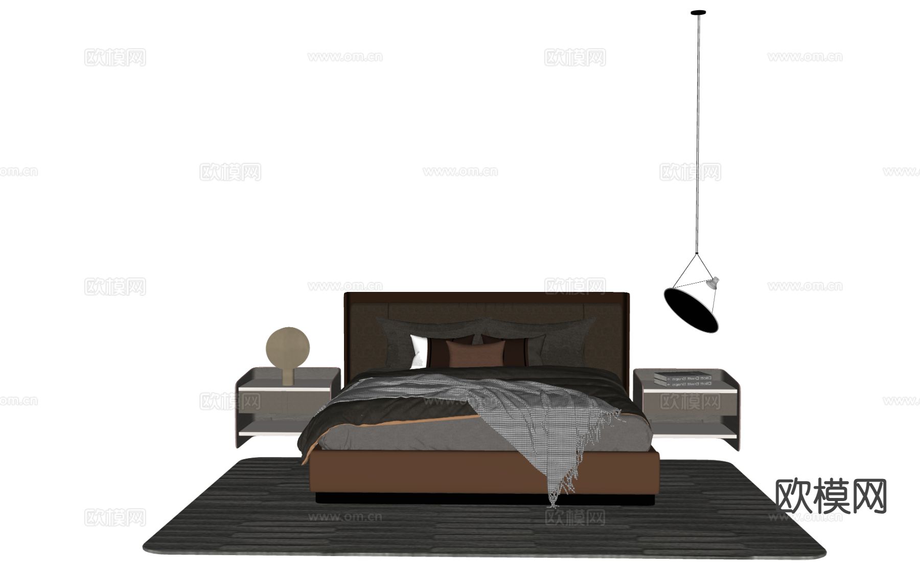 现代双人床su模型下载（渲染图1）
