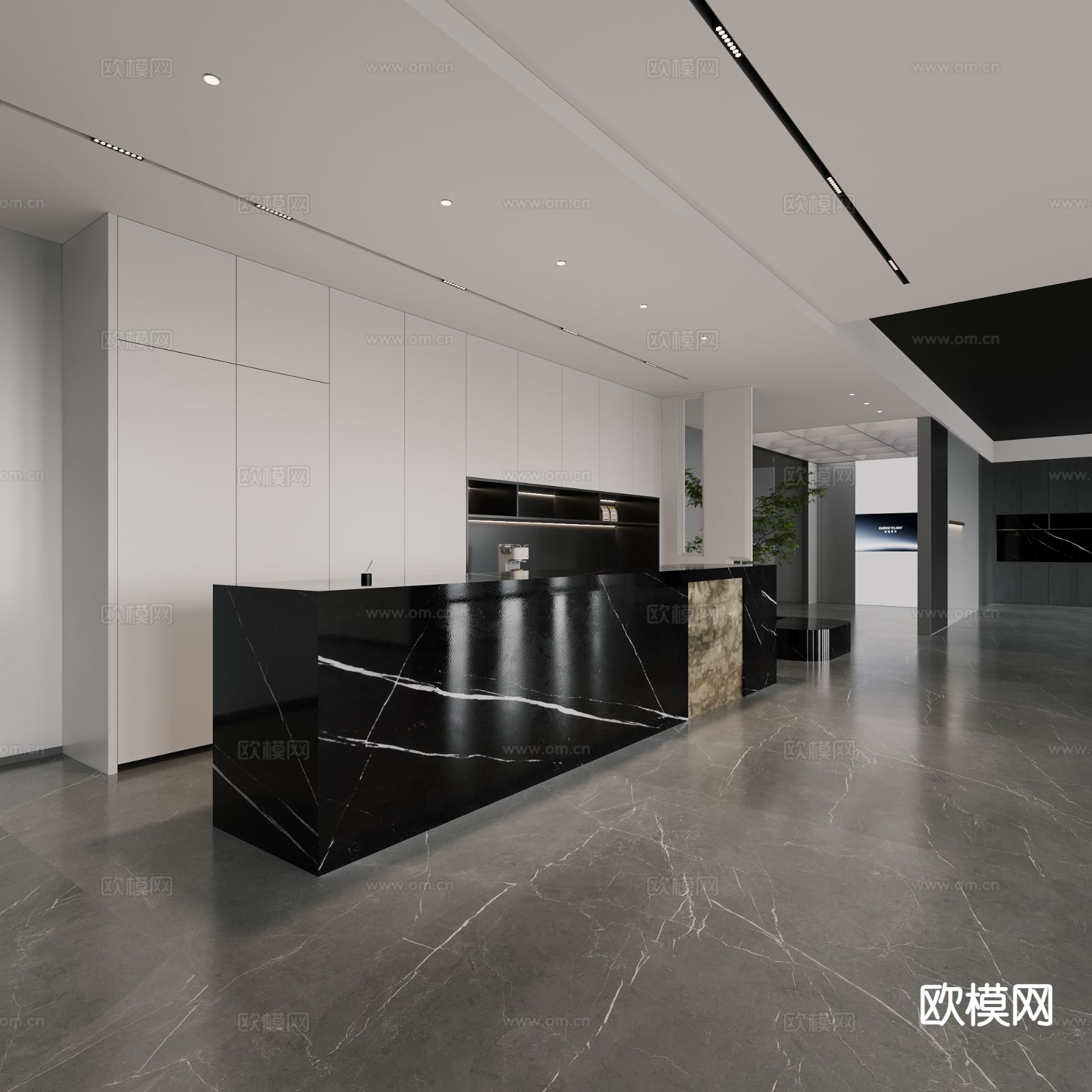 现代办公前厅 接待厅3d模型下载（渲染图2）