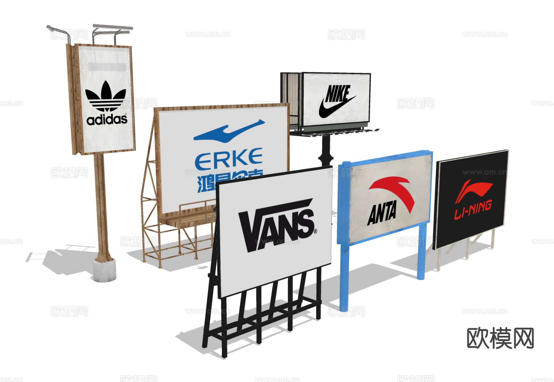 户外广告牌 公路三面立柱su模型下载（渲染图2）