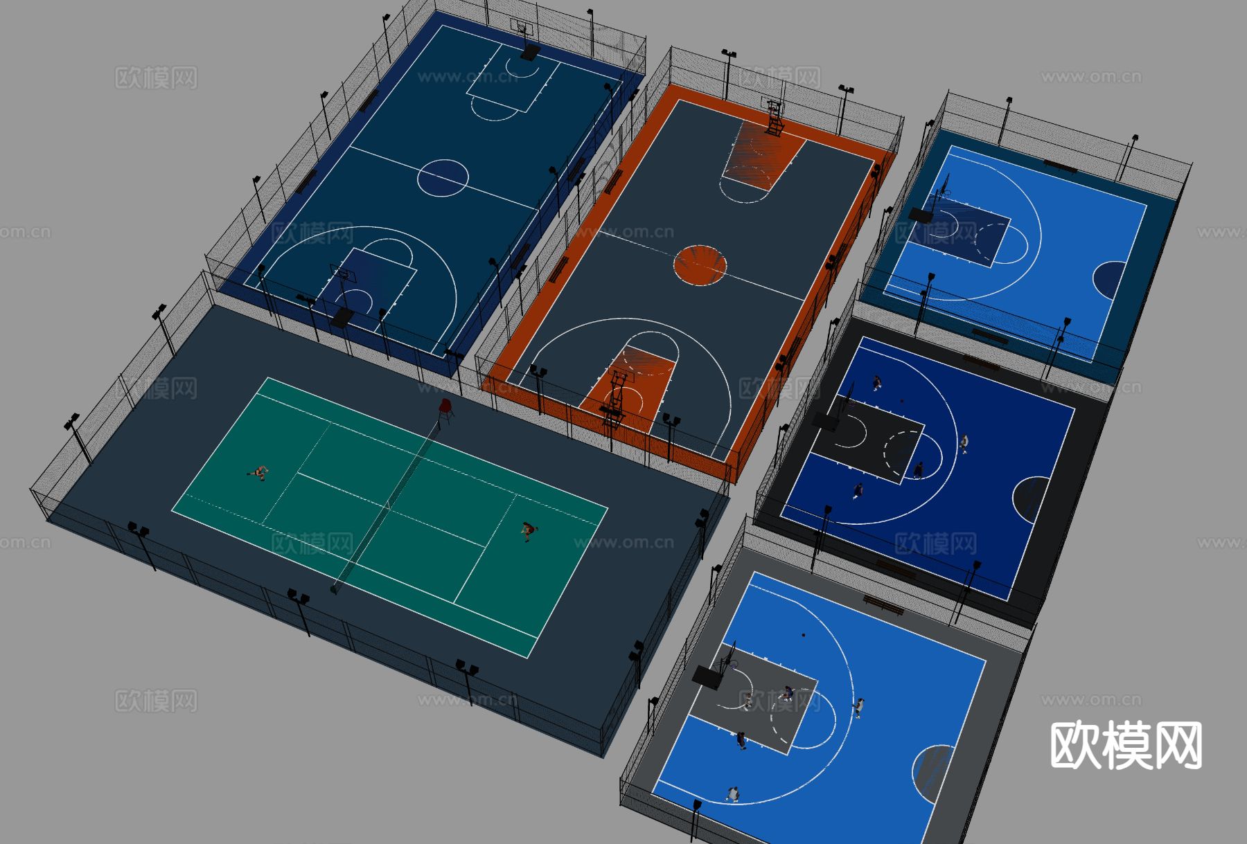 户外球场 篮球场 运动场地su模型下载（渲染图1）