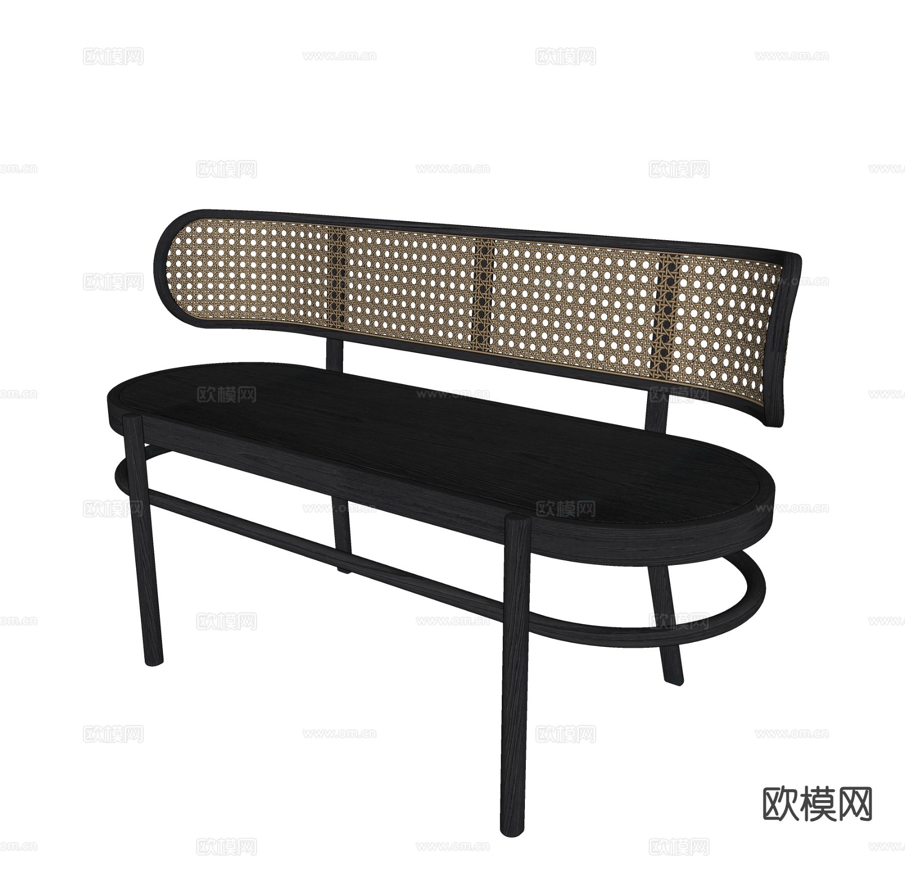 中古风长凳 藤编长餐椅su模型下载（渲染图1）