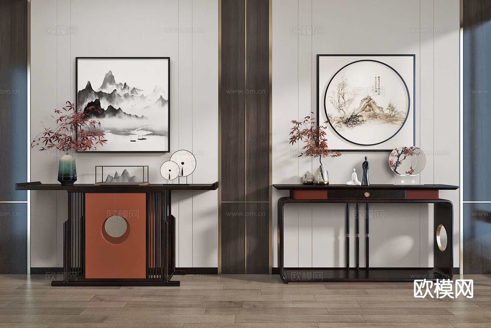 新中式端景台 玄关台 条案su模型下载（渲染图2）