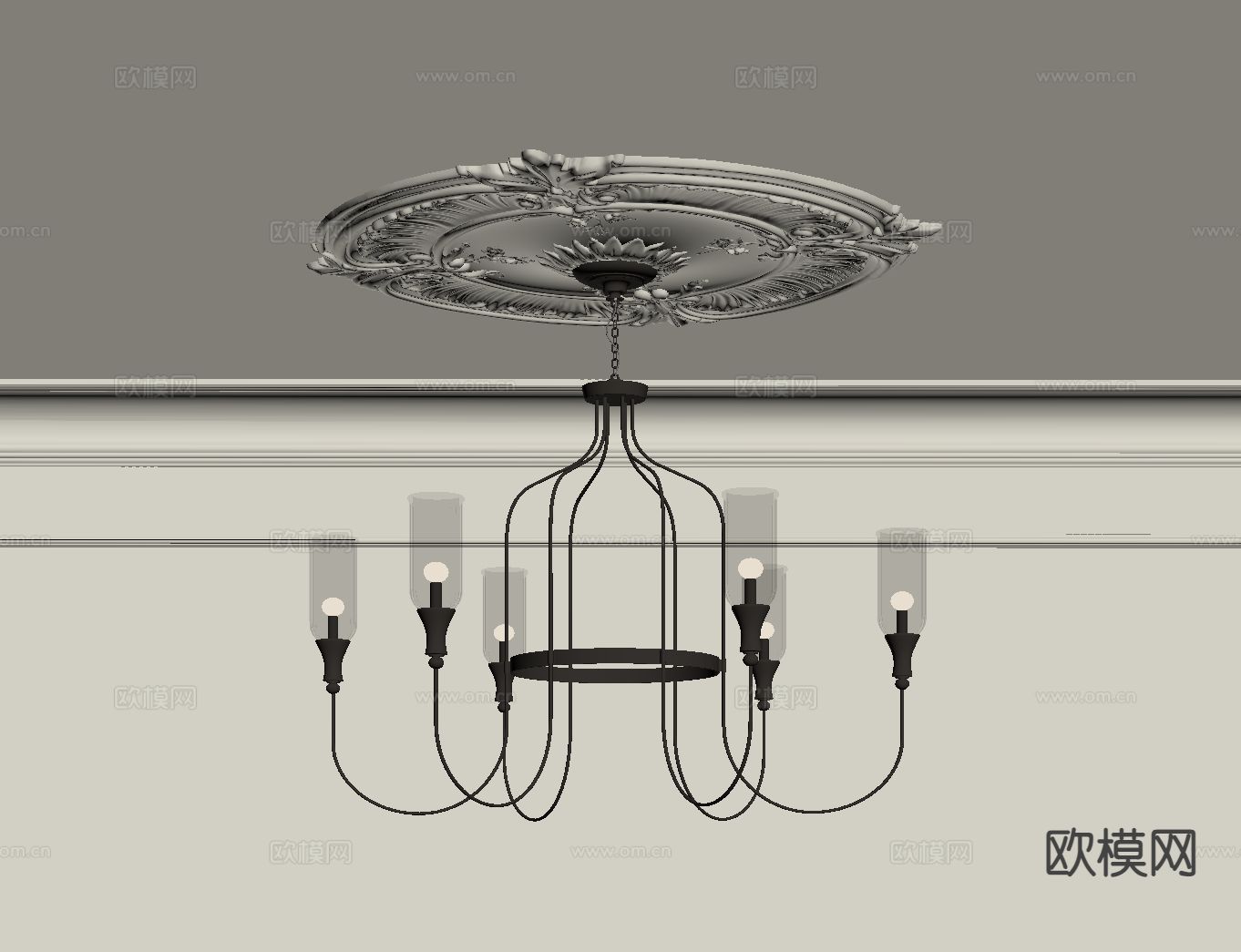 中古风吊灯su模型下载（渲染图1）