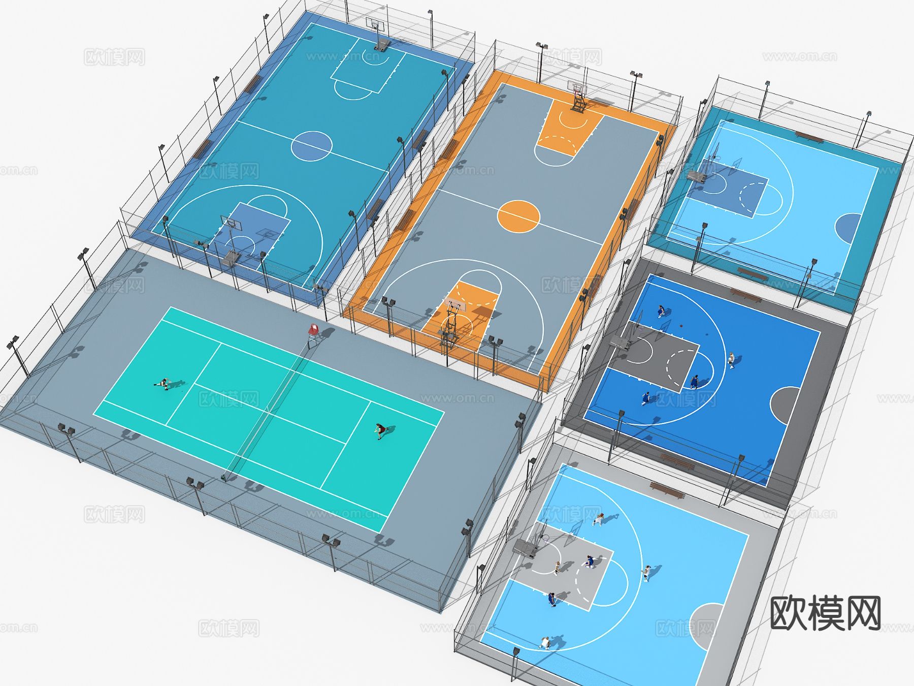 现代户外球场 篮球场3d模型