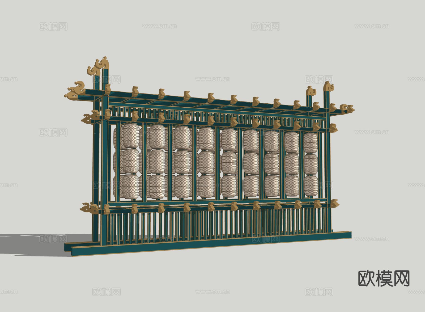 新中式美陈 灯笼打卡墙 户外装置 景区美陈3d模型