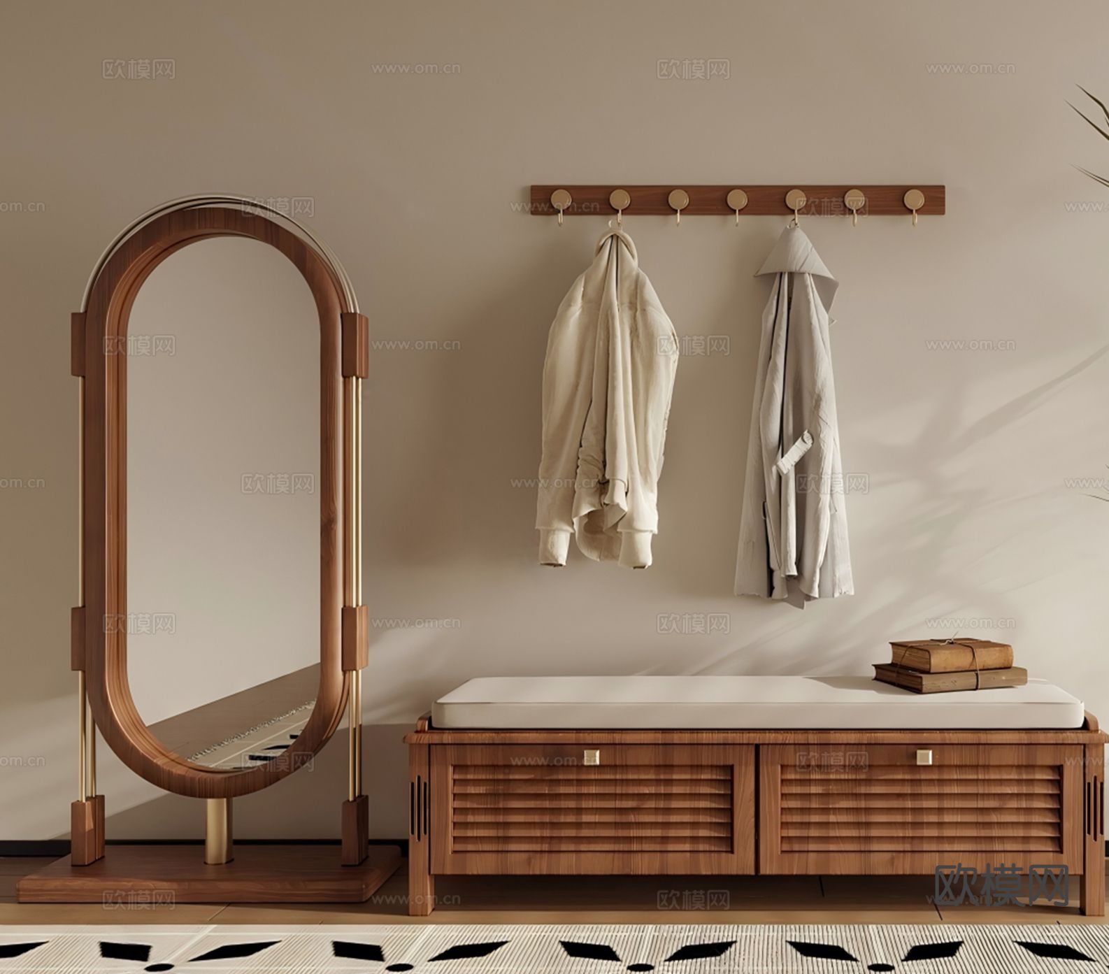 中古风全身镜su模型下载（渲染图2）