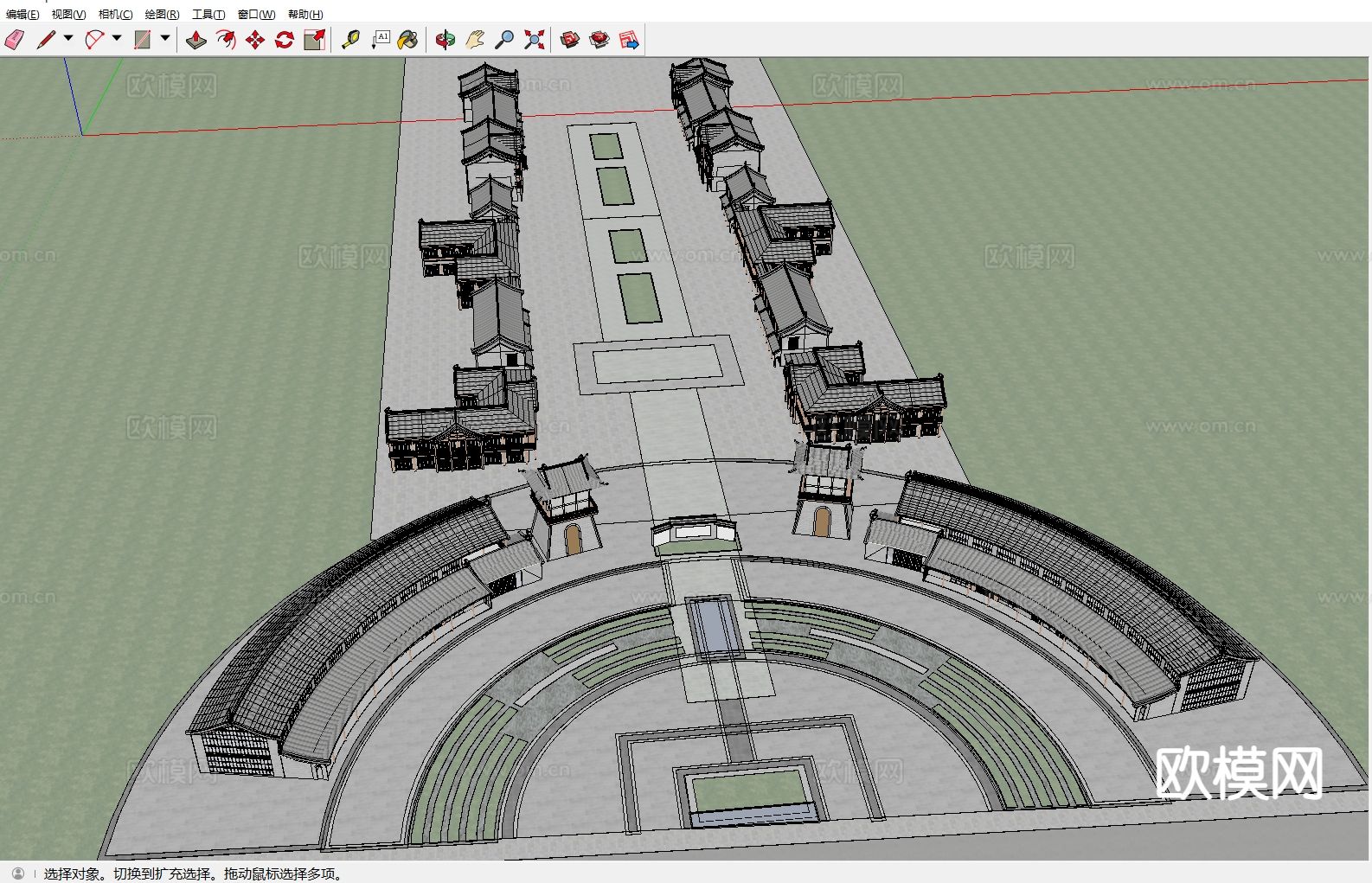 中式古建 景区大门 寺庙 塔楼su模型下载（渲染图1）