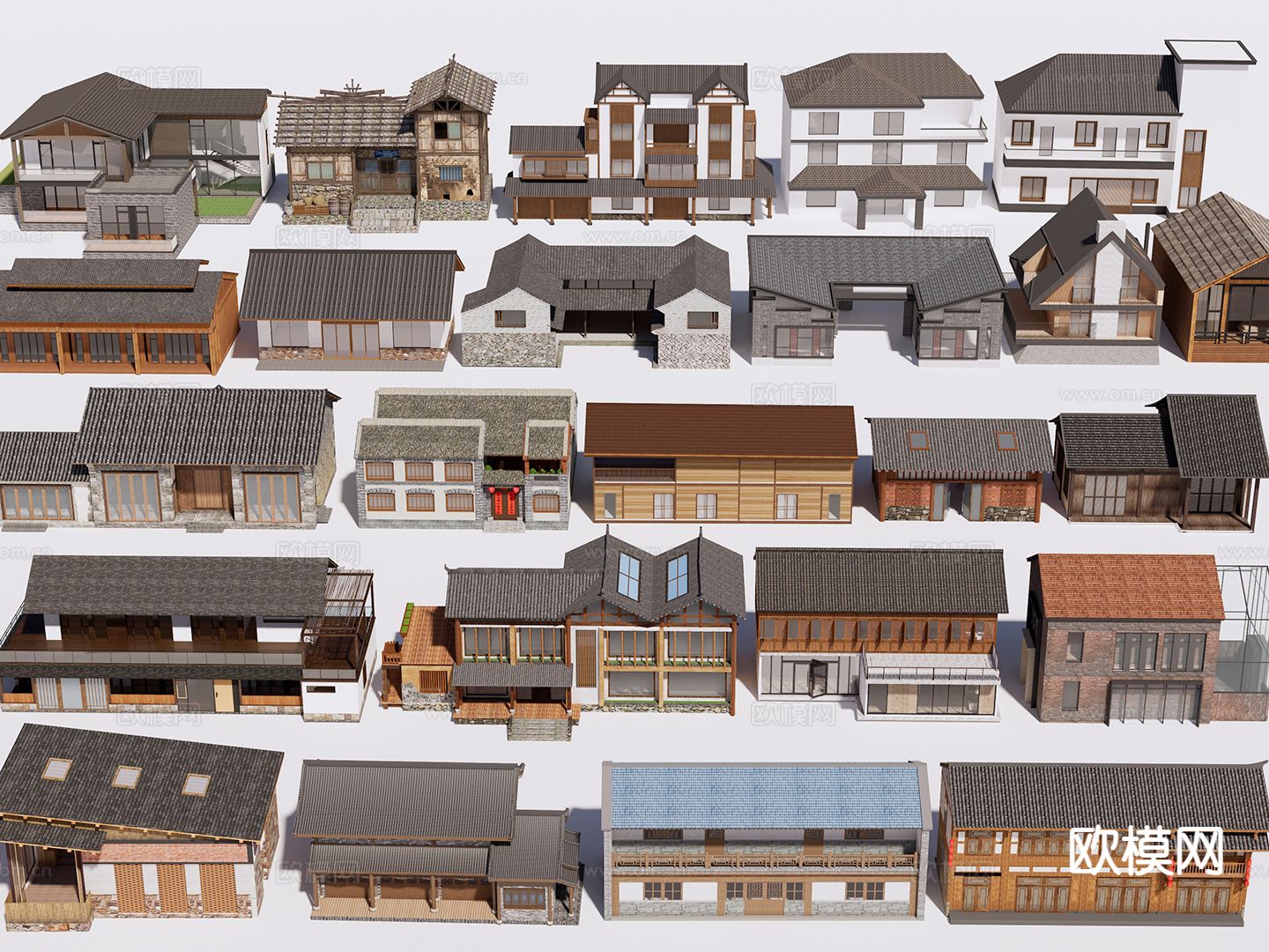 新中式乡村民宿 农村别墅 乡村民房su模型下载（渲染图2）