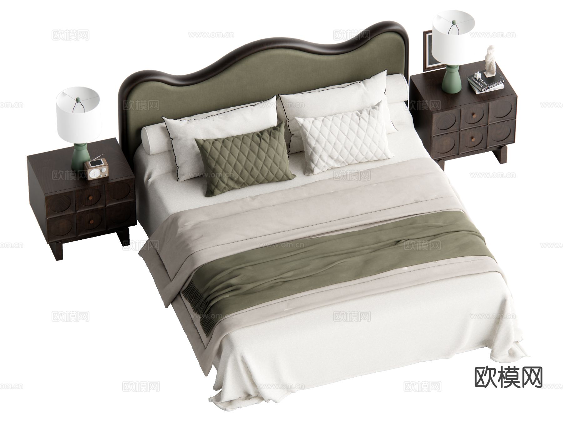 中古风双人床su模型下载（渲染图2）