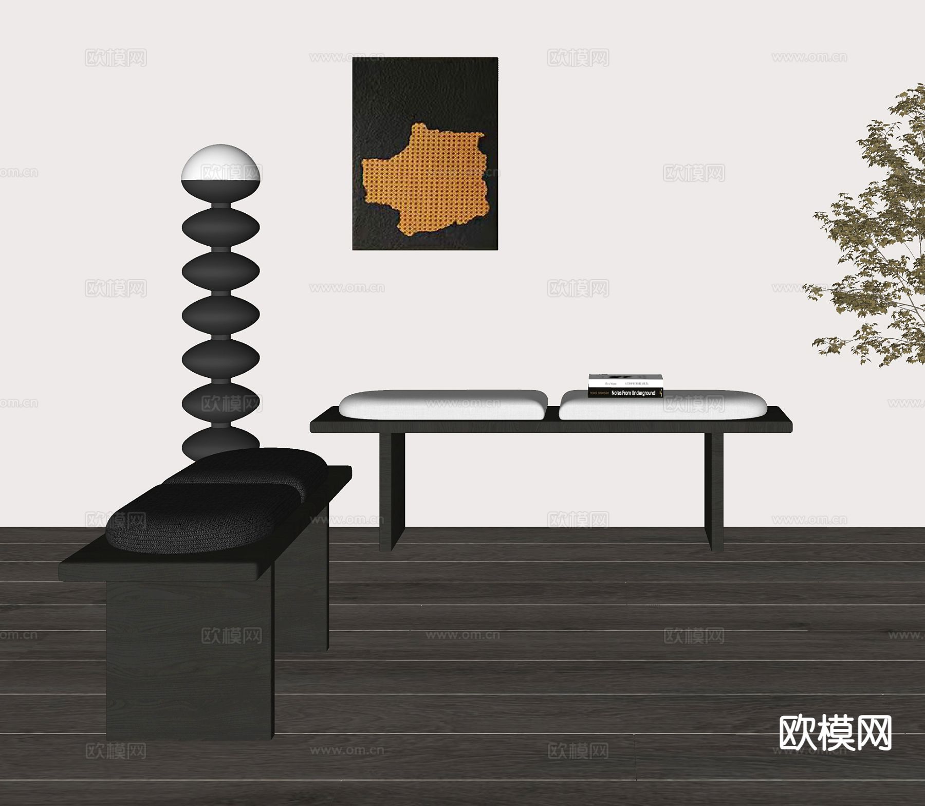 现代长凳 沙发凳su模型下载（渲染图1）