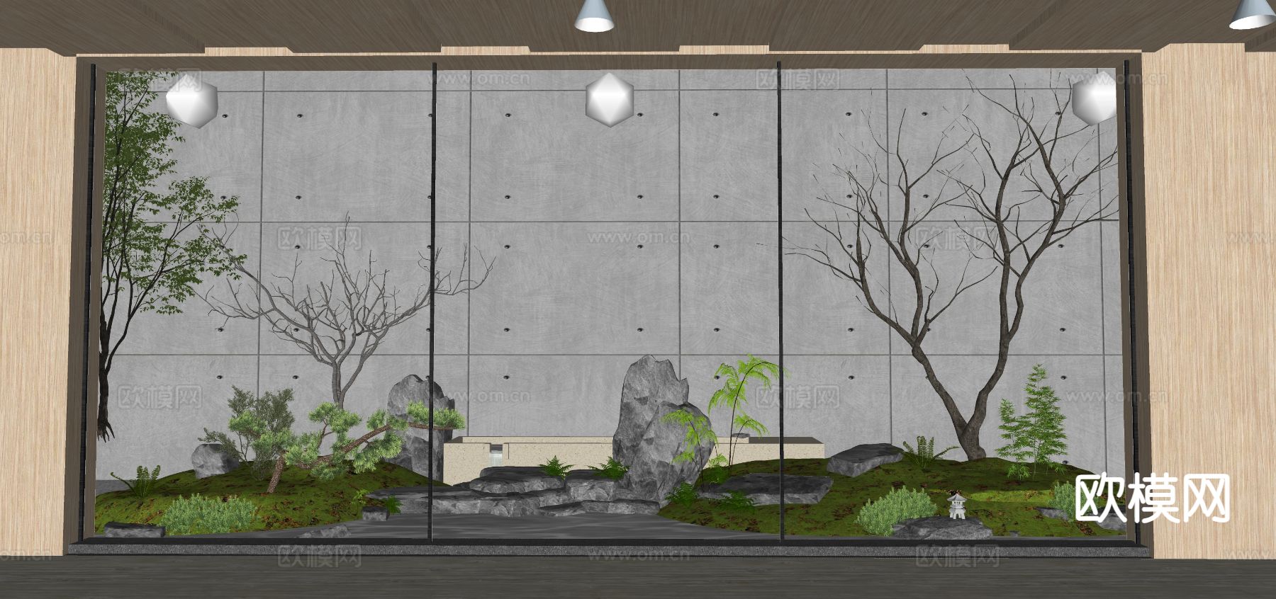 酒店中庭 景观小品su模型下载（渲染图1）