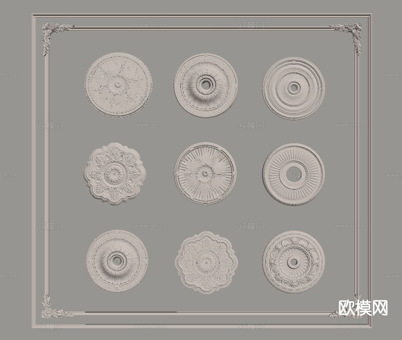 法式复古风雕花灯盘su模型下载（渲染图1）