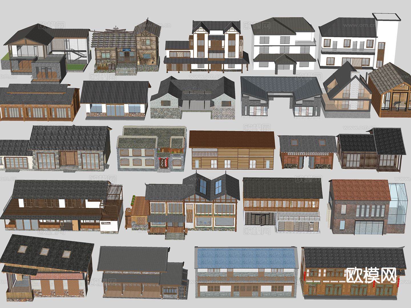 新中式乡村民宿 农村别墅 乡村民房su模型下载（渲染图1）