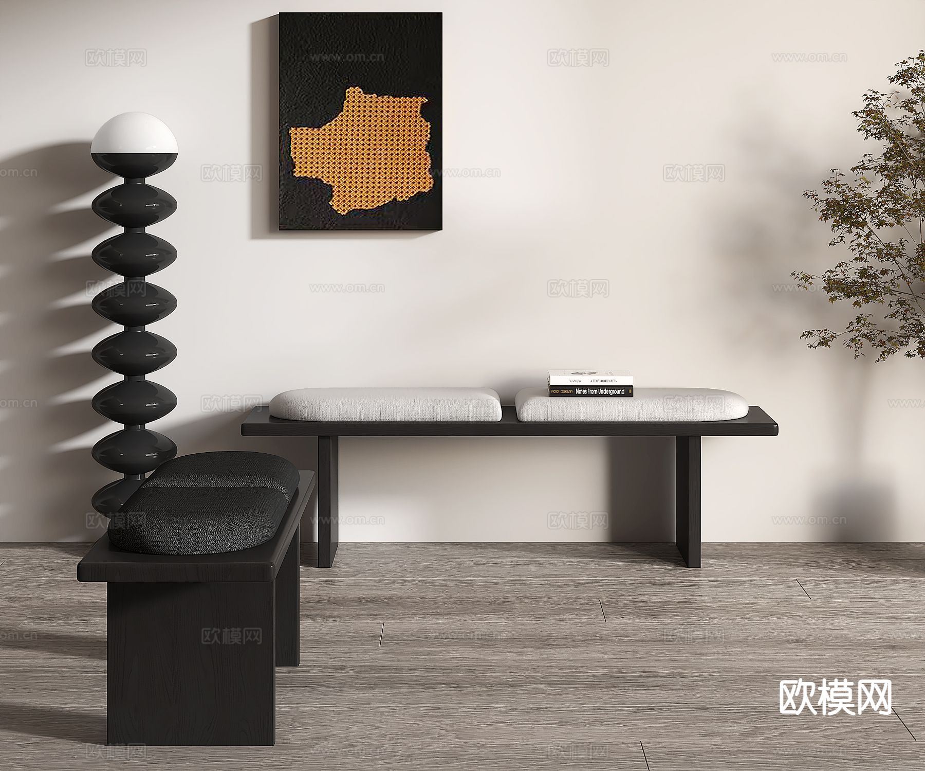 现代长凳 沙发凳su模型下载（渲染图2）