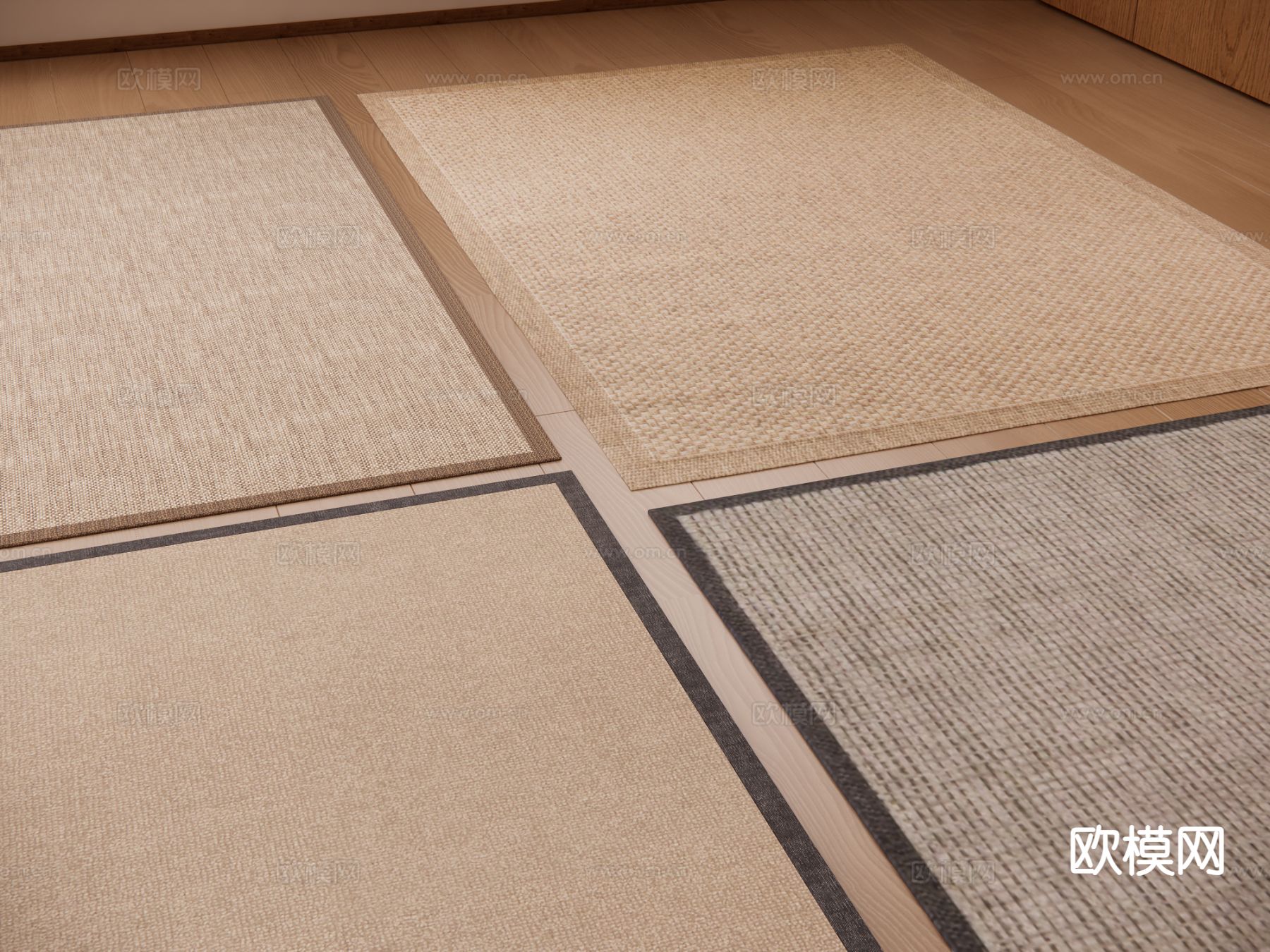 素色地毯 卧室地毯 客厅地毯 方形地毯su模型下载（渲染图2）