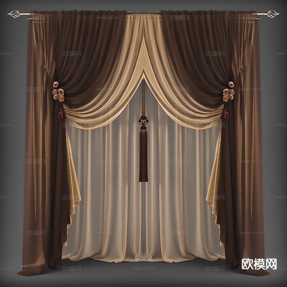 欧式窗帘 窗纱 纱帘su模型下载（渲染图2）
