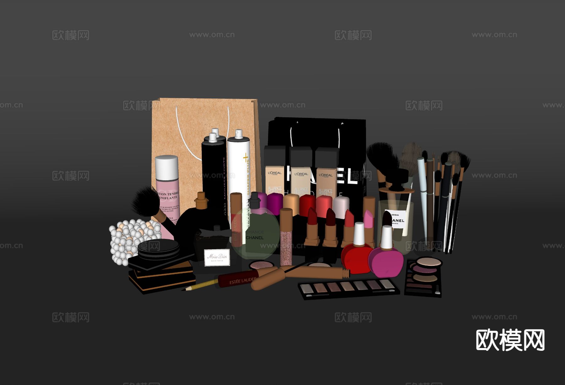 化妆品 化妆工具 口红 睫毛刷su模型下载（渲染图1）