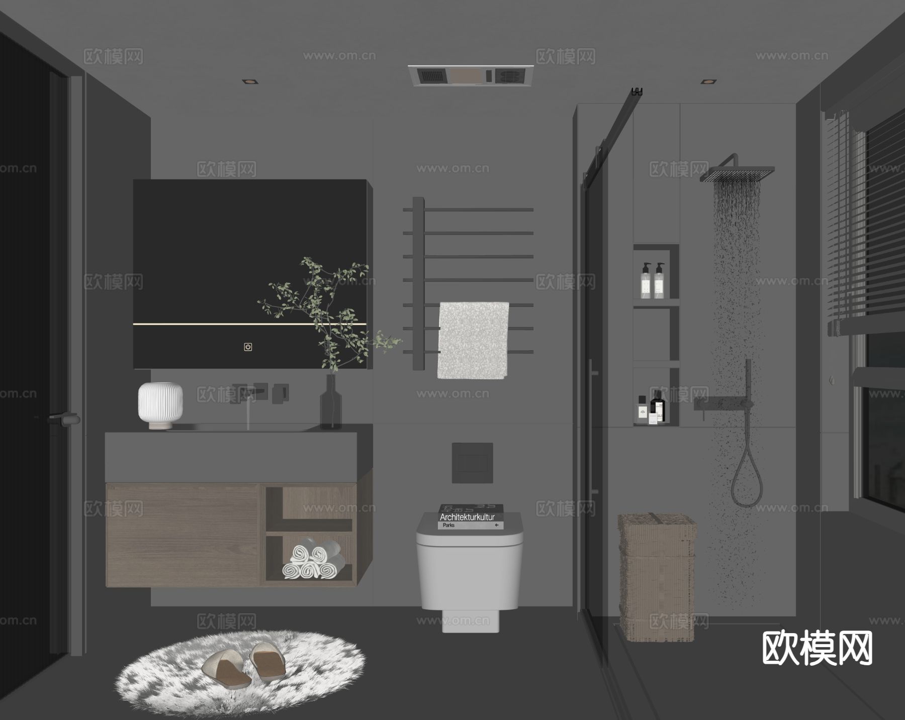 暗黑风卫生间 浴室su模型下载（渲染图1）