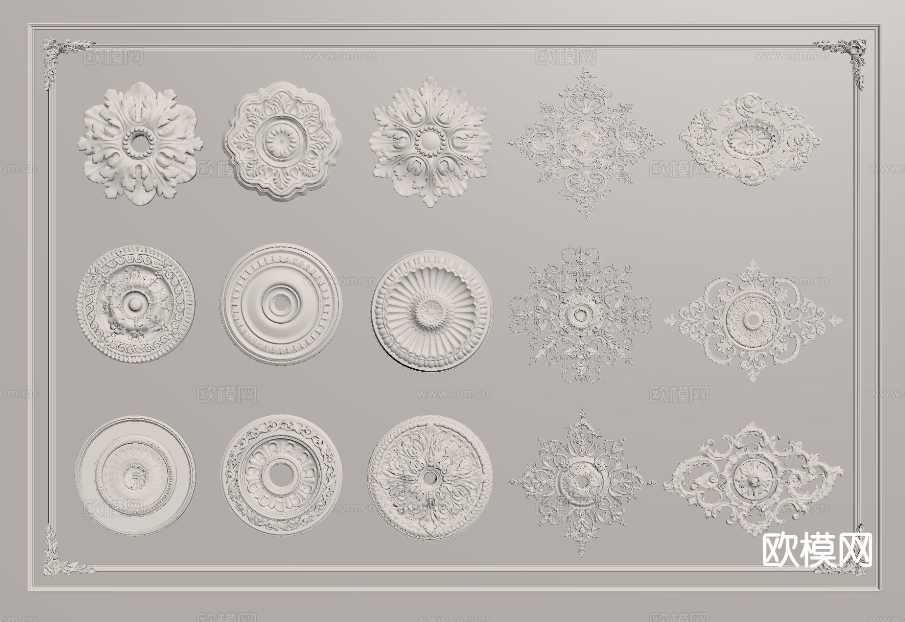 法式雕花 石膏雕花 灯盘su模型下载（渲染图1）