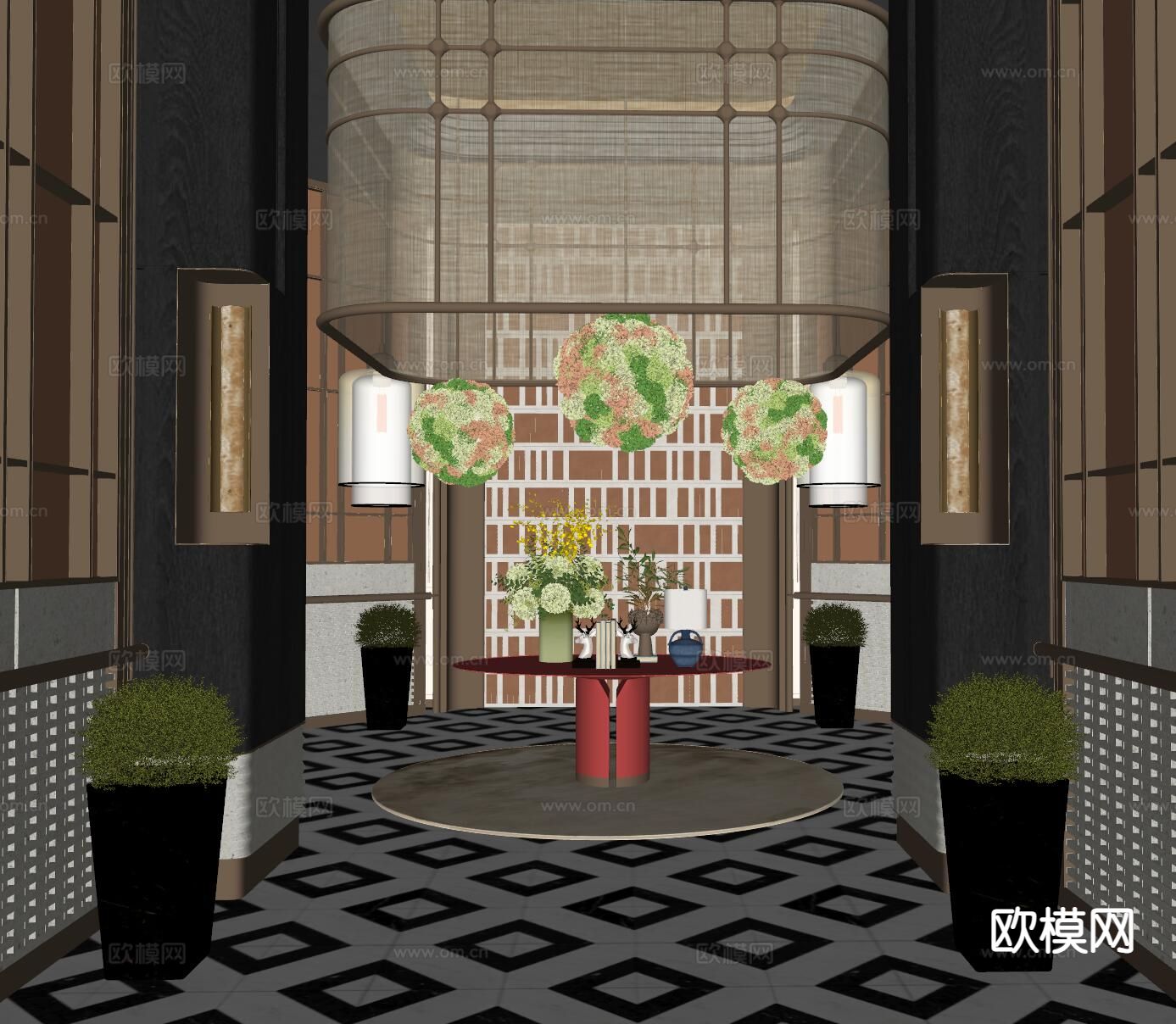 现代酒店大厅su模型下载（渲染图1）