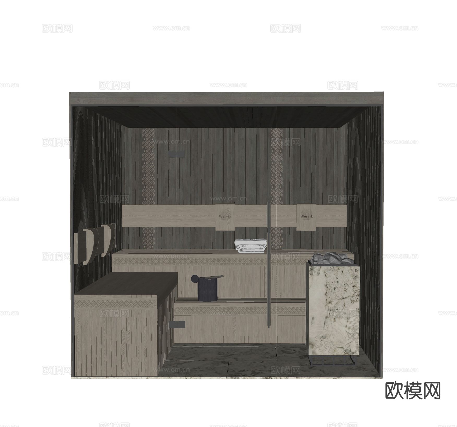 新中式桑拿房 汗蒸房su模型下载（渲染图1）