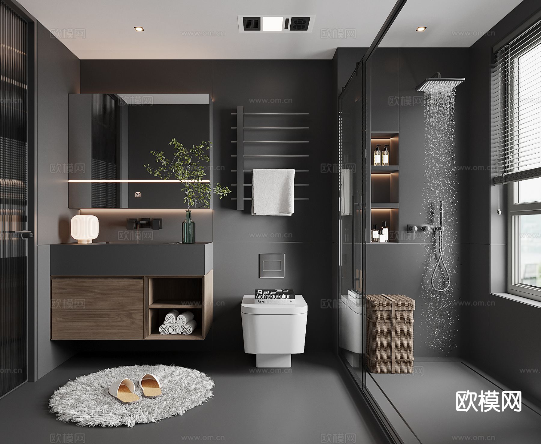 暗黑风卫生间 浴室su模型下载（渲染图2）