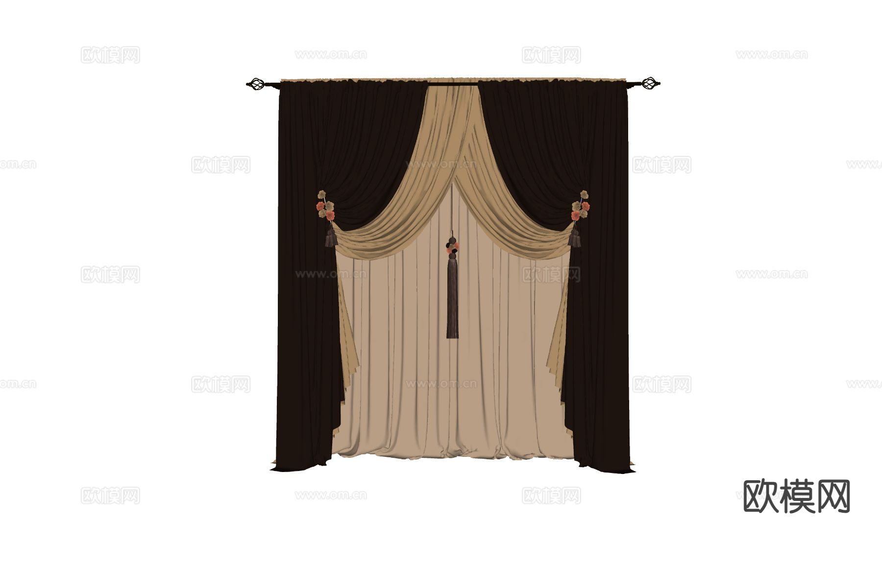 欧式窗帘 窗纱 纱帘su模型下载（渲染图1）