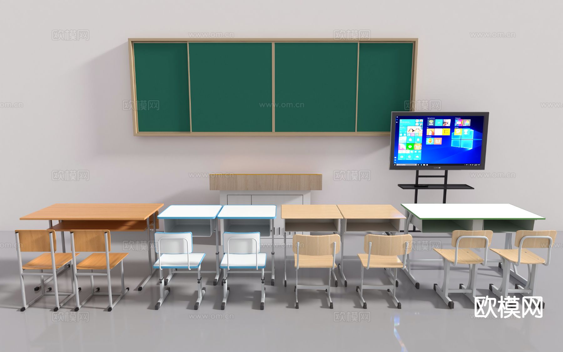 现代学生课桌椅 学生书桌椅 教室桌椅3d模型