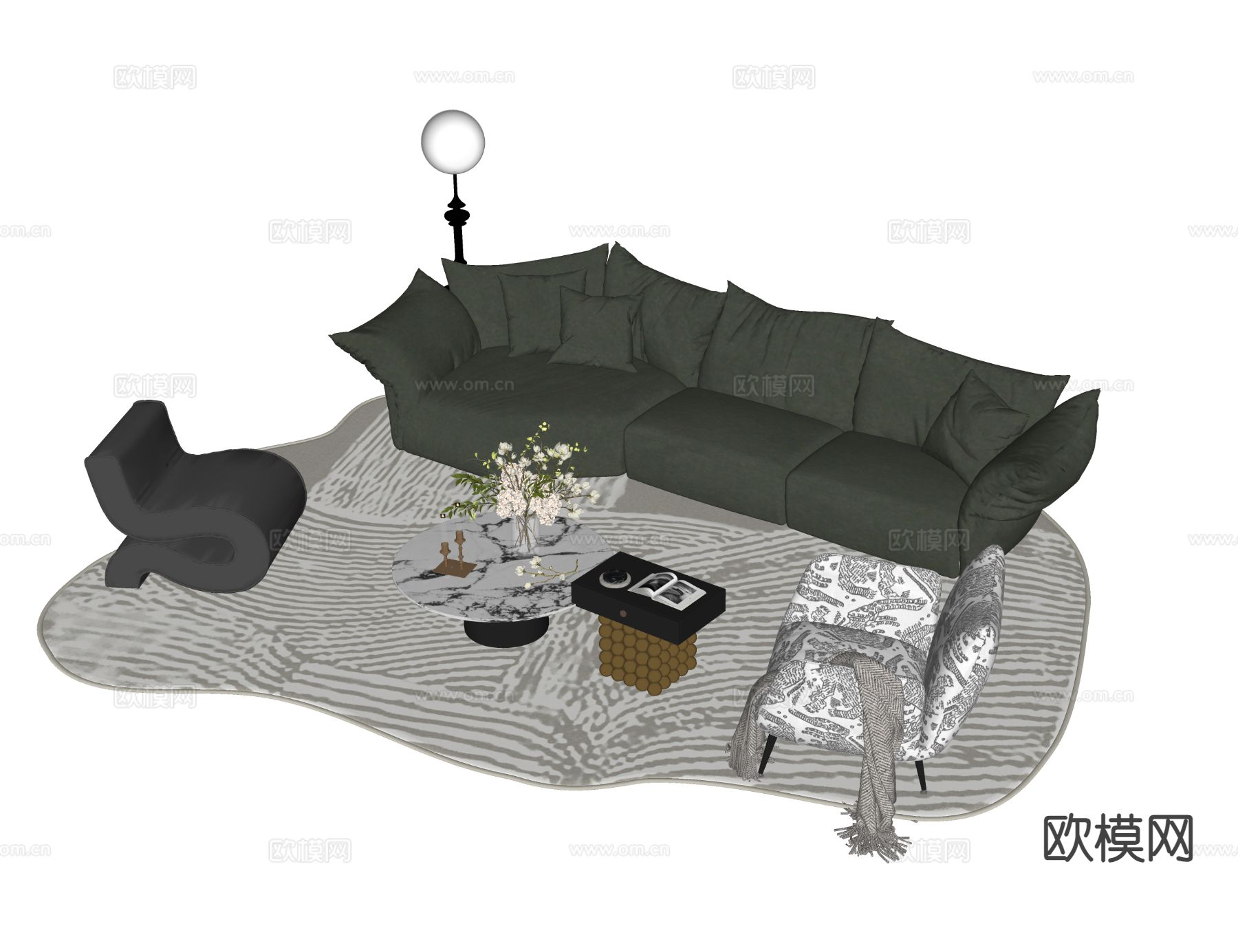 法式组合沙发su模型下载（渲染图1）