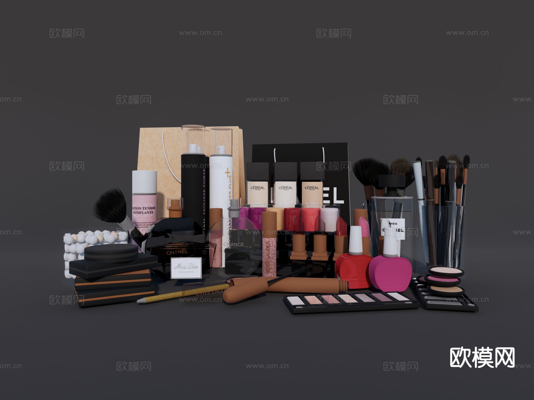 化妆品 化妆工具 口红 睫毛刷su模型下载（渲染图2）